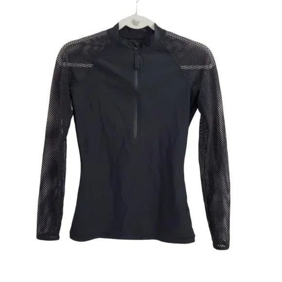 J. Crew Rash Guard Small Black Mesh Insert Long Sleeve Swim Cover Up Stretch - Picture 1 of 11